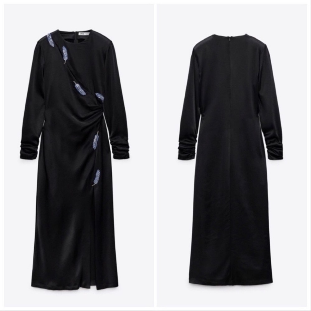 ZARA LEAF SATIN EFFECT DRESS - Picture 12 of 15